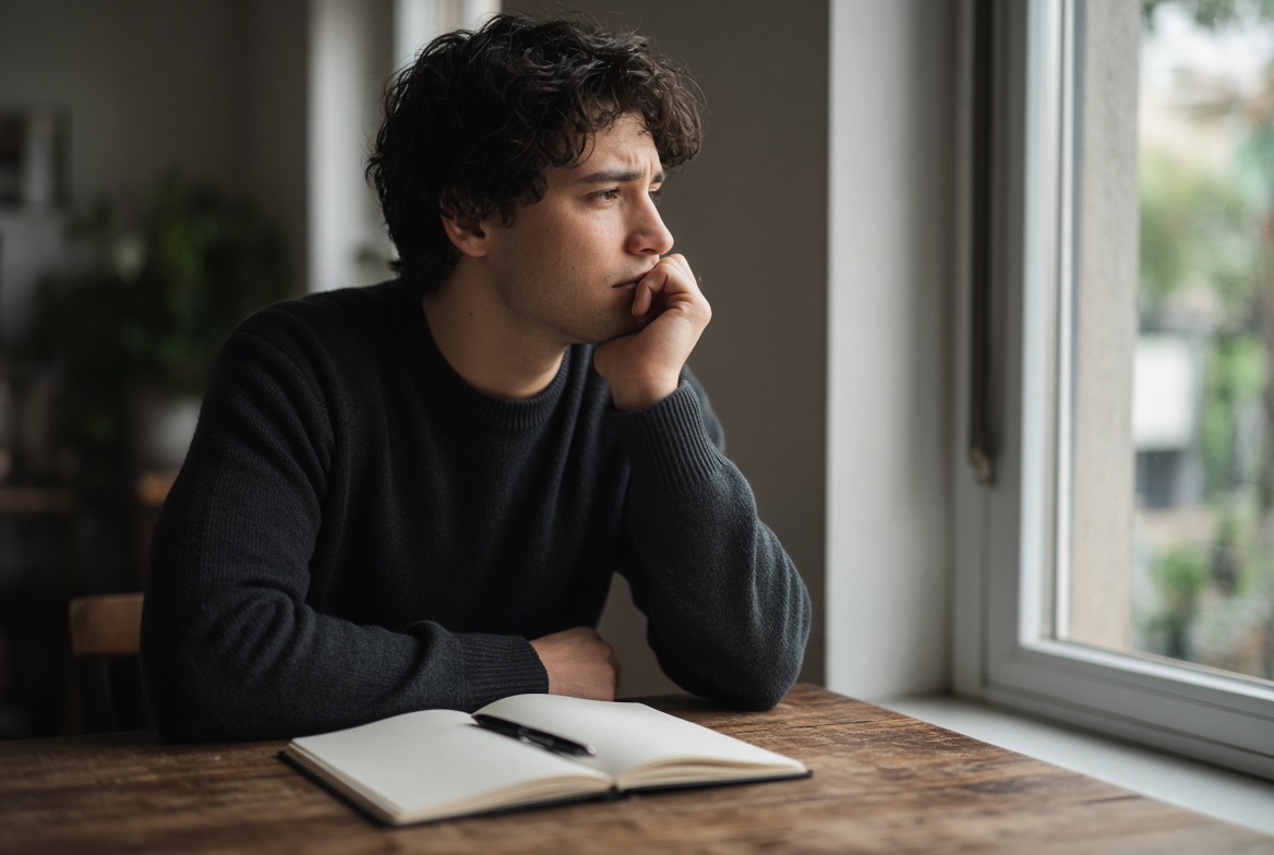 A person reading at a desk with the door shut